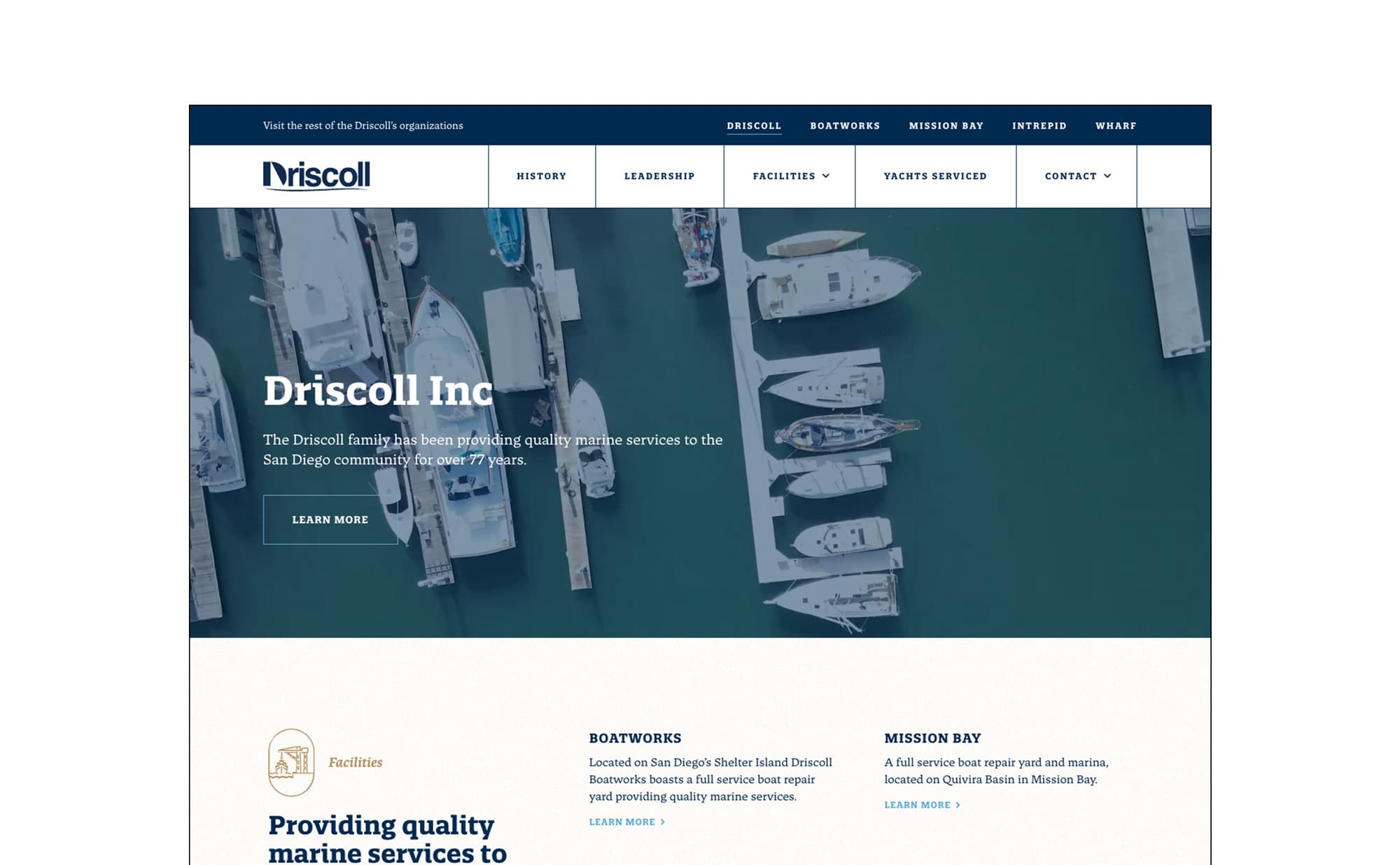 Homepage screen of Driscoll Multisite site